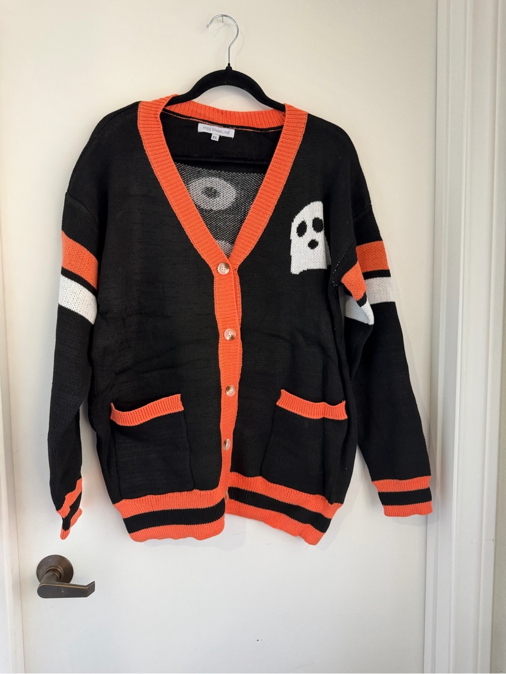 Black and Orange Ghost Motif Cardigan Sweater-NWT Plus Size Halloween